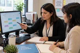Research staff coordinating study appointments using a shared calendar.